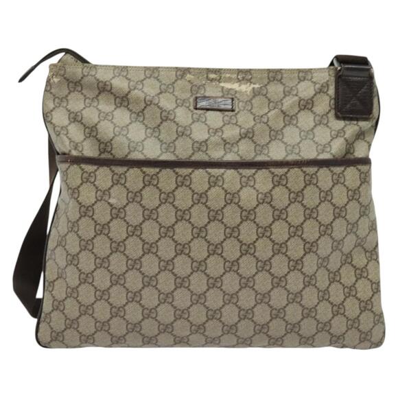 GUCCI GG Supreme Shoulder Bag Pvc Beige Silver - Picture 2 of 16